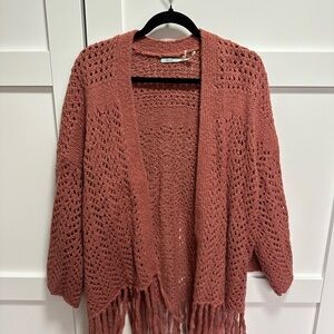 Kimchi Blue Dusty Rose Crochet Fringe Cardigan